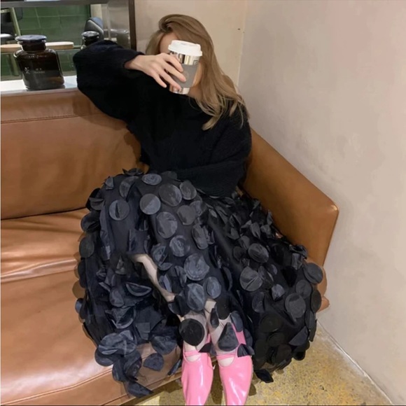 (last 2) Thea Noir - black polka dot sheer runway luxury tulle long a-line skirt - Picture 3 of 9